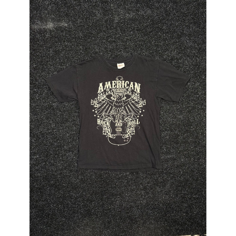 Hanes Heavyweight American Rock and Roll Eagle Graphic T-Shirt Black Men Medium